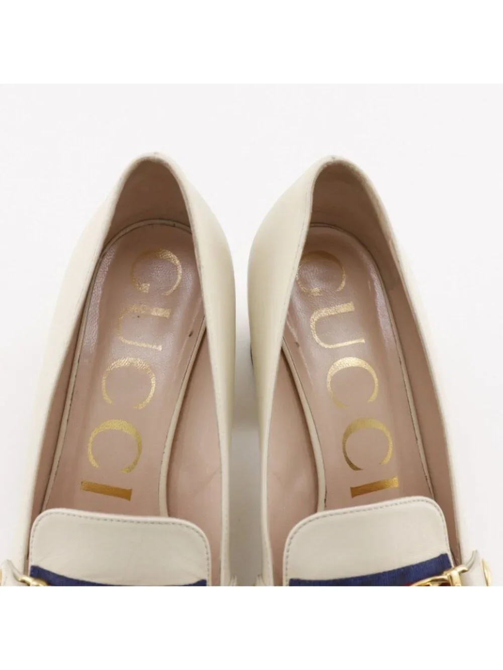 Gucci Sylvie Sherry Line Chain Leather Ivory Pumps Heel